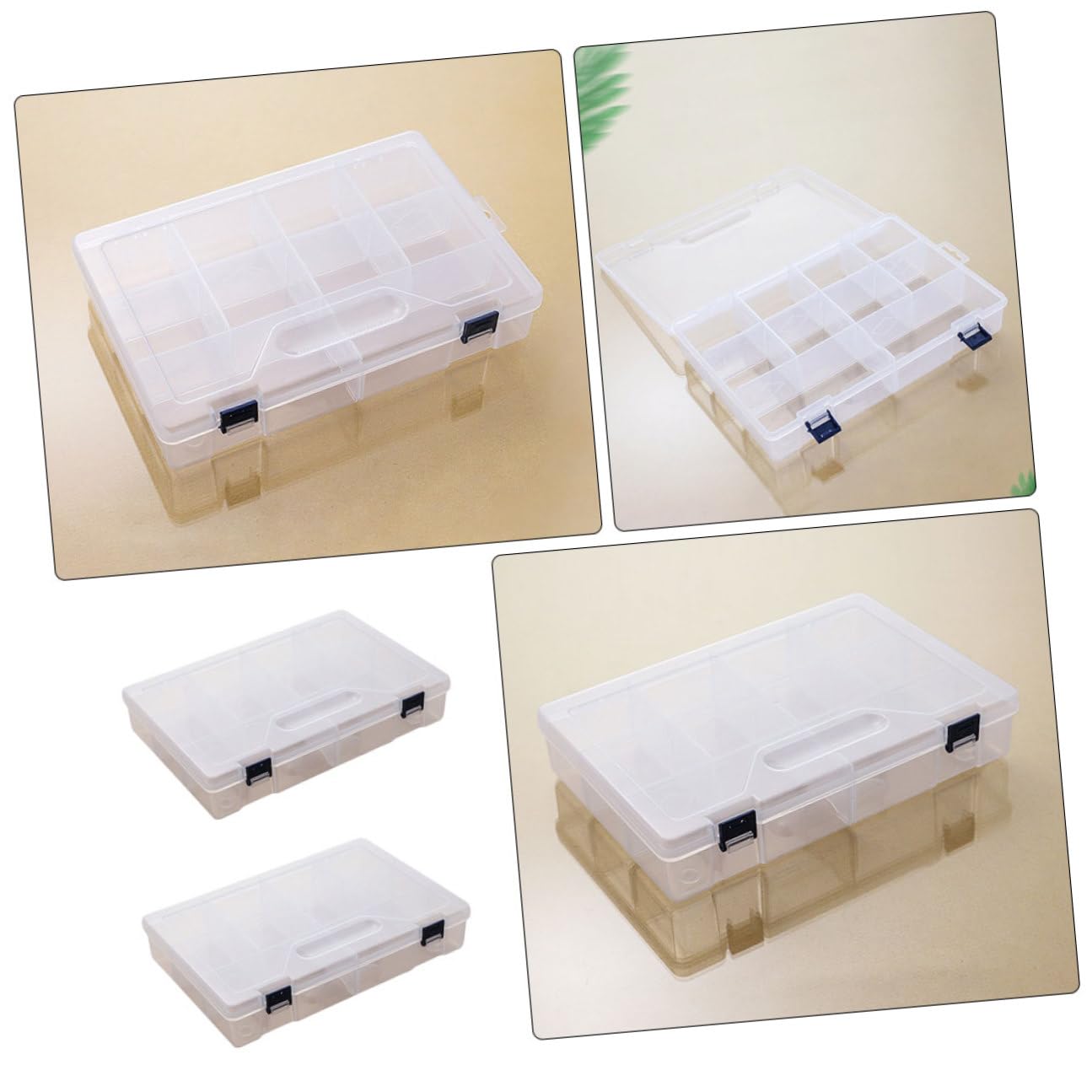 4 Pezzi Contenitore Trasparente con Scomparti Rimovibili Scatola Organizer per Utensili e Accessori Box Plastica Multifunzionale per Casa e Laboratorio