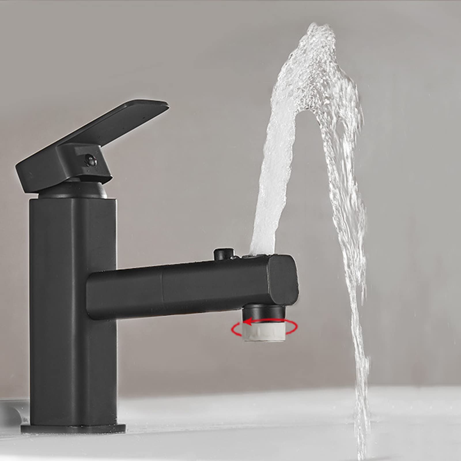 HADECOLL Modern Pullout Bathroom Faucet With Hand Shower Single Handle Mixer Tap For Sink White & Gold Finish Stylish And Functional Washbasin Fixture,Black-Niedrig