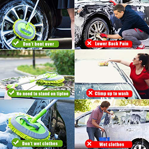 2 in 1 Chenille Microfiber Car Wash Brush Kits Mop Mitt with 45\" Long Handle (Aluminum Alloy)，Car Cleaning Kit Supplies Brush Duster，Scratch Free Cleaning Tool for Washing Truck，Car，RV (Green) - Thumbnail 6