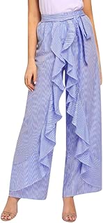 iYBUIA Women's Ladies Striped Wide Leg High Waist Pants For Casual Formal Long Trousers