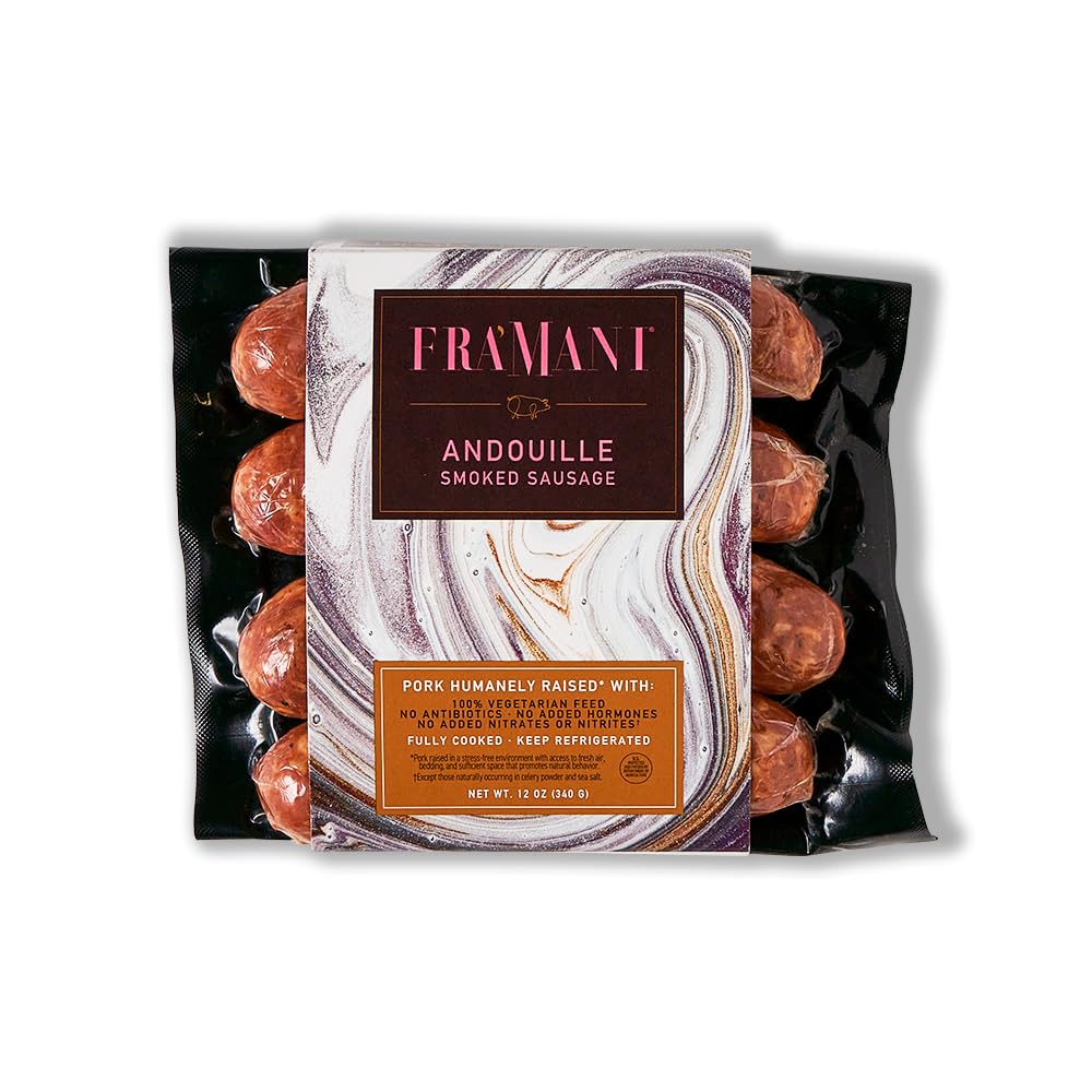 FraMani Andouille Fully Cooked Sausage - Eight 12oz-Packs (6 pounds) - Nitrate and Nitrite Free, Keto Friendly (Andouille)