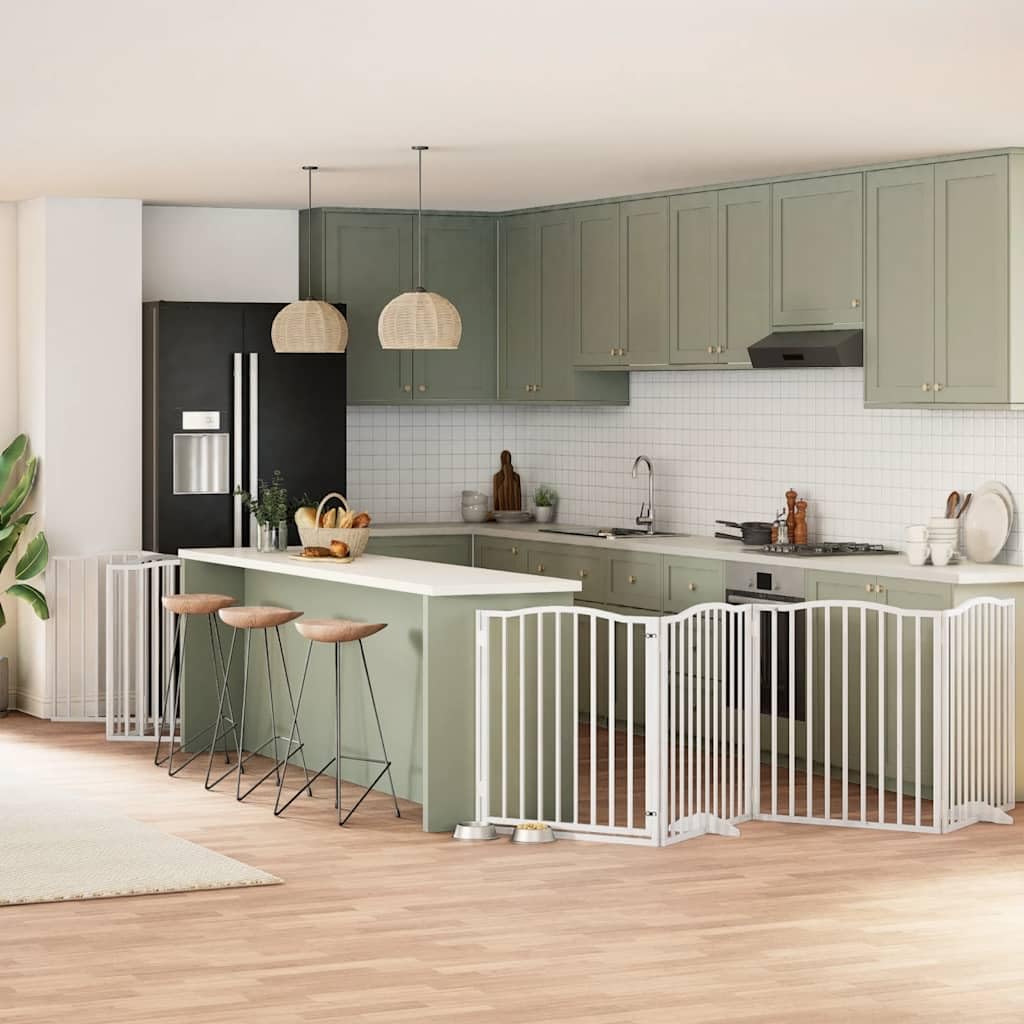 vidaXL Puerta de Perros Plegable 10 Paneles Madera álamo Blanca 800 cm