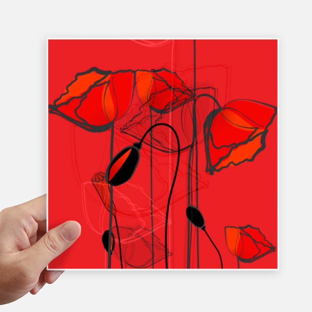 Autocollant pavot fleurs rouges d'art abstrait 20cm lot de 4