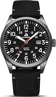 Uhren Herren Militär Uhr 30M wasserdichte Armbanduhr Herren Analog Quarz Uhren für Männer mit Datum Feld Taktische Uhr Leder Band