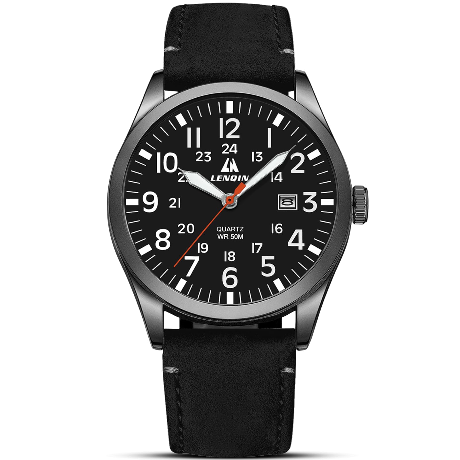 LN LENQIN Uhren Herren Militär Uhr 30M wasserdichte Armbanduhr Herren Analog Quarz Uhren für Männer mit Datum Feld Taktische Uhr Leder Band