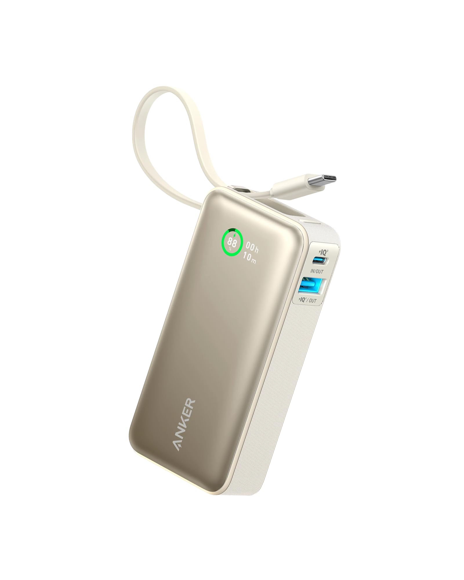 Nano Power Bank, 10,000mAh Portable Charger with Built-in USB-C Cable, 30W Recharging, 30W Max Output with USB-C&A, for iPhone 17/16 Series, MacBook, Galaxy, AirPods, and More