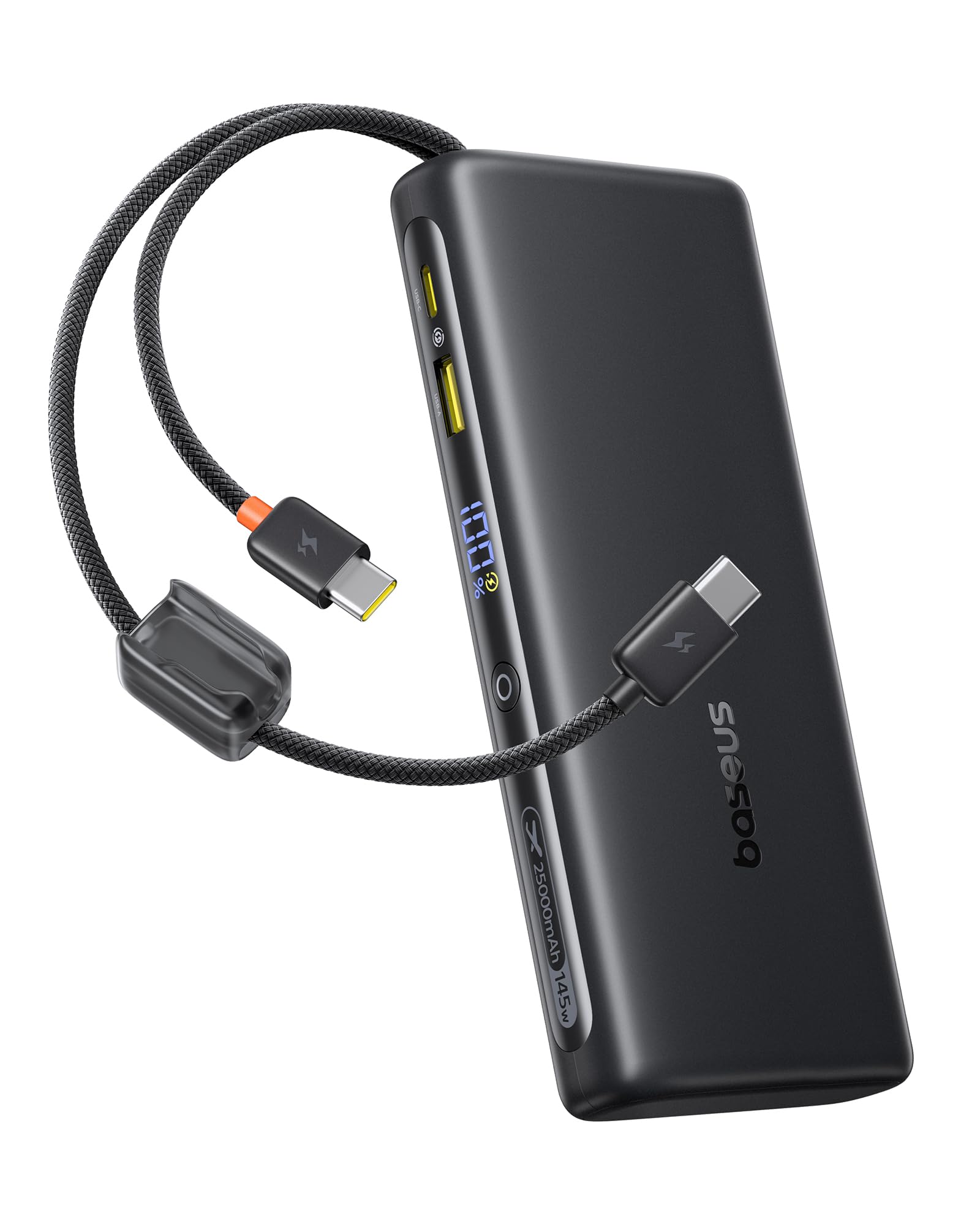 Baseus Powerbank 145W 25000mAh avec Câbles USB-C Intégrés - Charge Rapide pour Ordinateurs et Smartphones