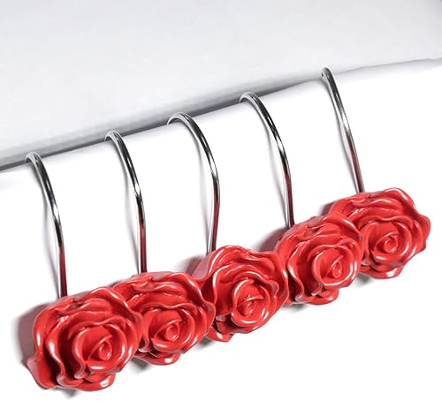 Miniatura 7 de BEAVO Ganchos para cortina de ducha, ganchos decorativos para el hogar, ganchos para cortina de ducha a prueba de óxido, anillos de resina con rosas