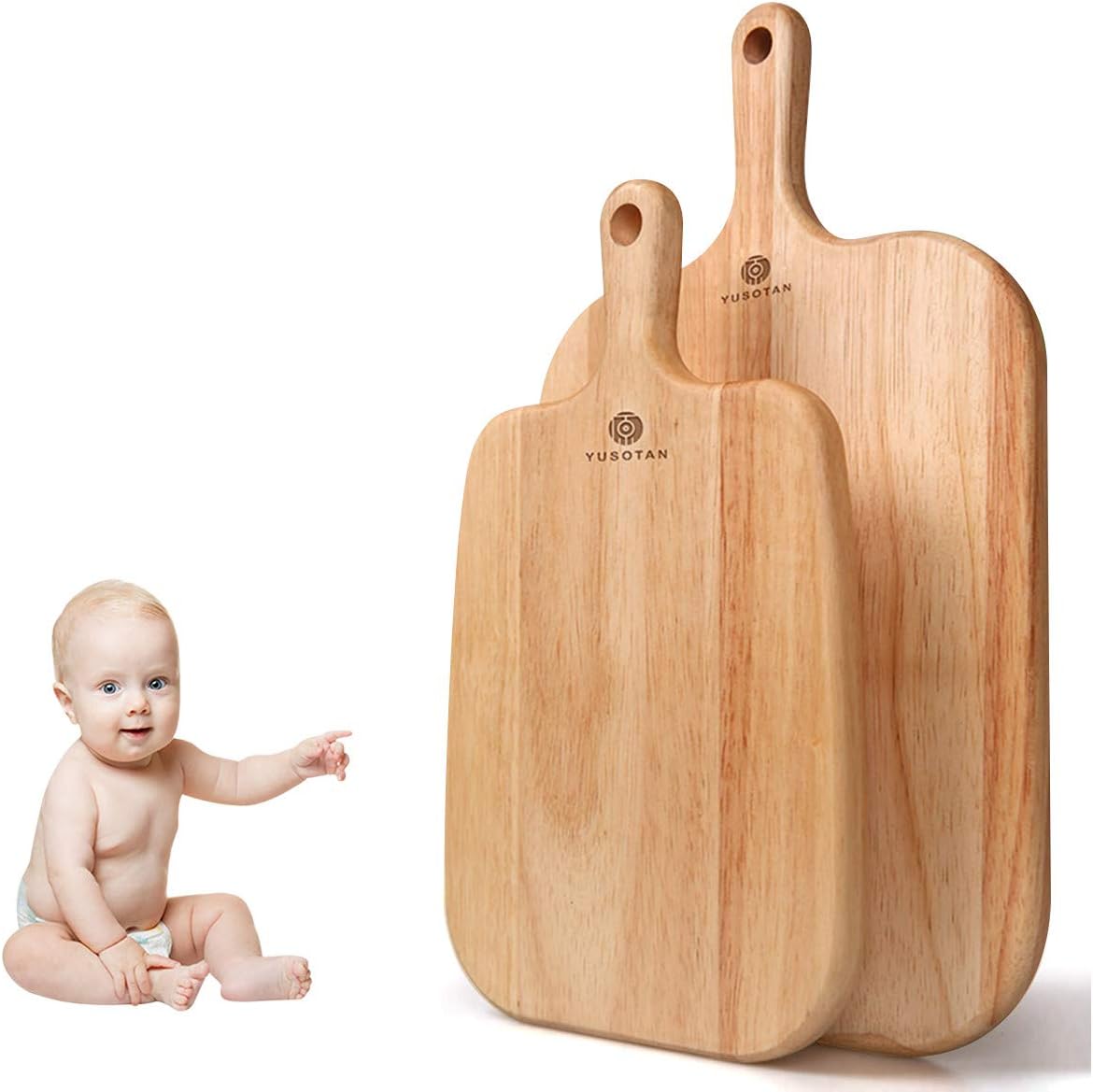 Wood Cutting Board with Handle,Set of 2(10.2 & 13 Inch)Top Quality & Elaborate Handiwork Chopping Board Specially Design for Infant, Serving Paddle for Baby（Nutrition Food, Fruit, Vegetables,)YUSOTAN