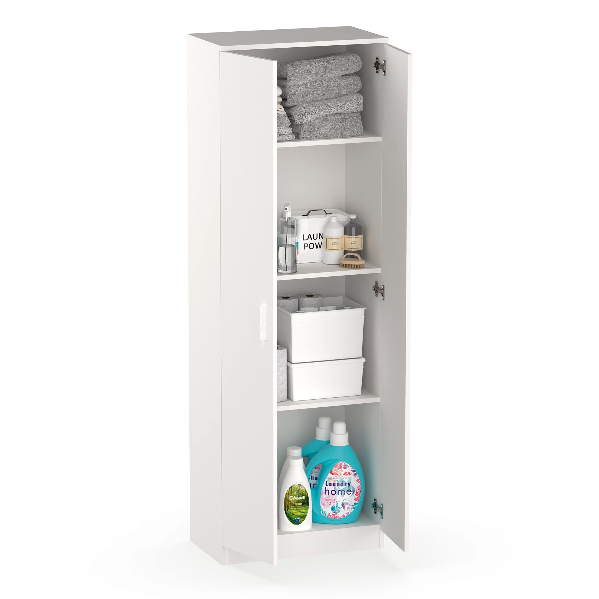 MUEBLES PITARCH | Armario Multiusos 2 Puertas para Limpieza, cocinas, galerias, 4 Huecos, 2 Estantes Regulables, 180x60x35cm (Alto x Ancho x Fondo) Blanco, Colección Tibet