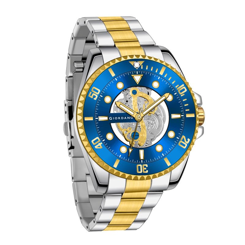giordano Analog Watch for Men– Skeleton Dial, Rotating Bezel, Two-Tone Stainless Steel Strap-picture-24
