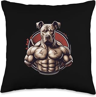 Pitbull Bodybuilder Dog Training Muscles in the Gym Throw Pillow