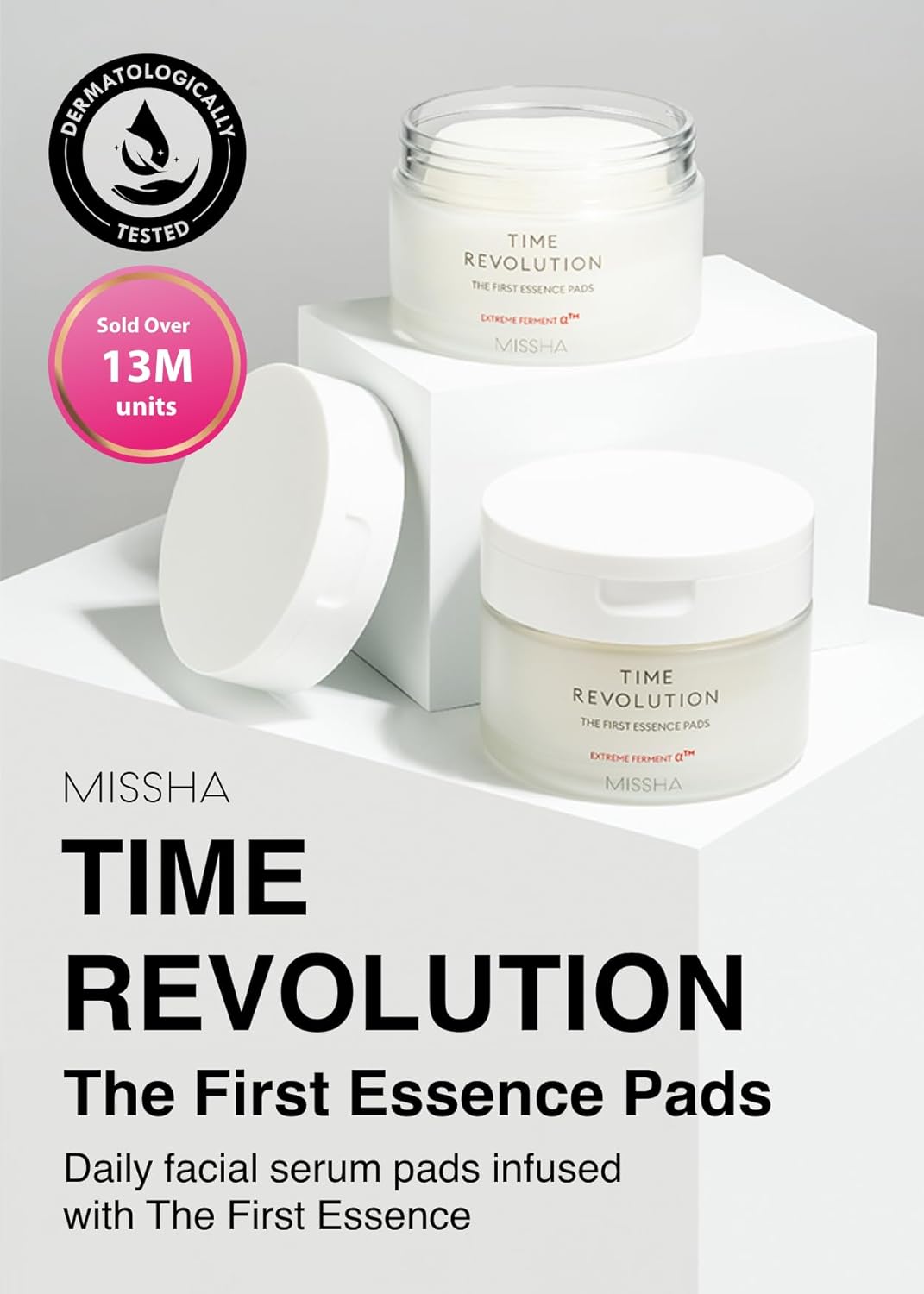 MISSHA Time Revolution The First Essence Toner Pads (75 pads) - Exfoliating Pads Enhanced with AHA, Moisturizing, Larger Size, Advanced Ferment Absorption