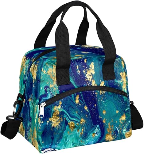 Miniatura 1 de Bolsas de almuerzo de viaje con aislamiento térmico para adultos, con diseño de mármol azul turquesa, para mujeres y hombres, reutilizable, para