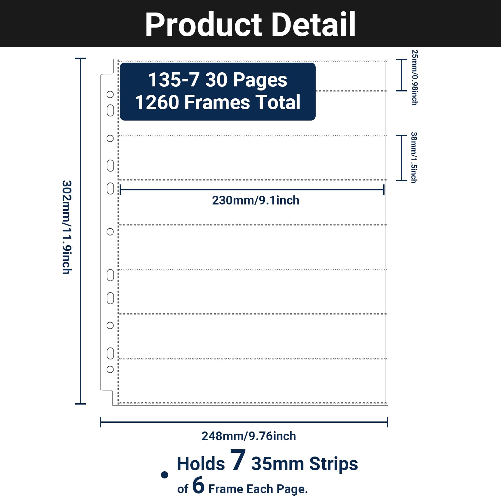 35mm Film Holder 135-7, Pack of 30 Acid Free Film Negative Sleeves, 35mm Negative Sleeves for Film Negative Storage, Up to 1260 Frames