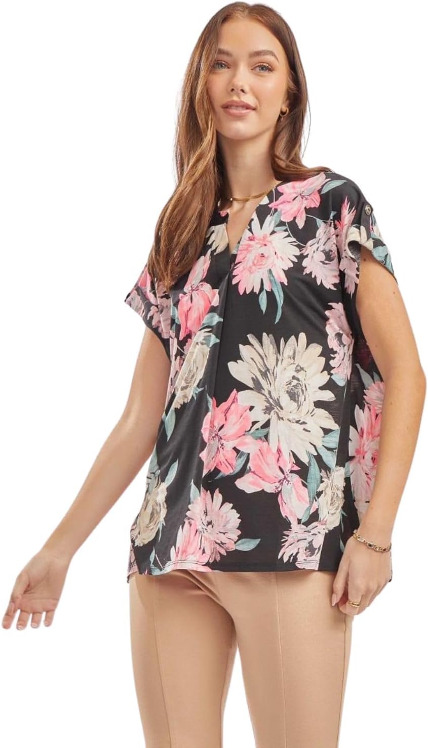 Dear Scarlett Womens Lizzy Short Sleeve Relaxed Flowy Blouse