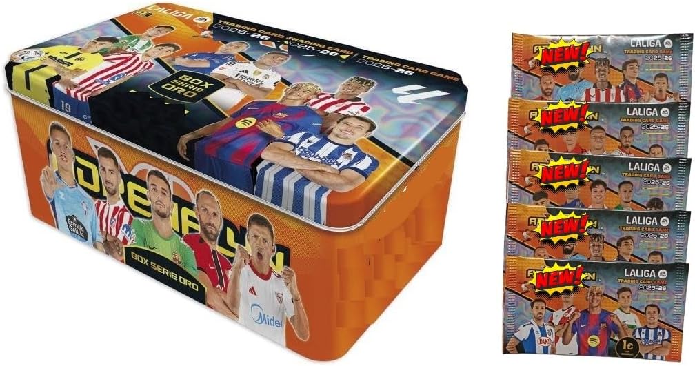 TIN BOX GOLD SERIES + 5 Envelopes 2025 2026 Football League, Large Tin with Special Cards