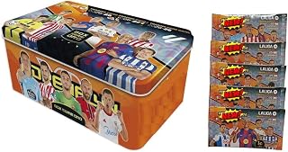 TIN BOX Serie ORO + 5 sobres 2025 2026 Liga de futbol, Lata Grande con cartas especiales