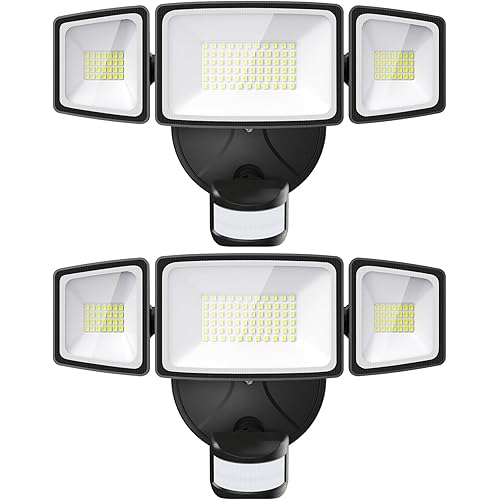 Onforu 2 Pack 65W LED Motion Sensor Outdoor Lights, 6500LM 6500K IP65 Waterproof Security Lights Motion Outdoor Flood Lights Fixture Detection Detector 3 Adjustable Heads for Eave Yard Garage Wall