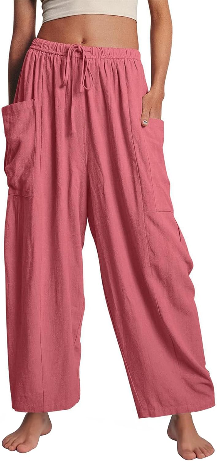 Flygo Women's Wide Leg Pants Summer Casual Loose Fit Beach Palazzo Harem Pants with Pockets