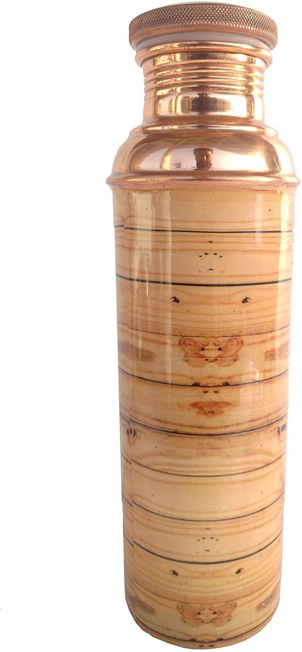 Rastogi Handicrafts Copper Water Bottle Wooden Design Screen Printed for Drinking & Serving