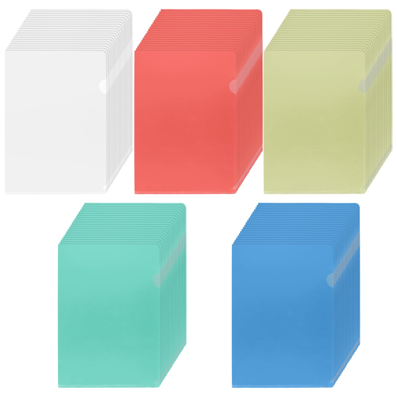 KEILEOHO Lot de 100 Pochettes Plastique A4 Transparentes - Sous Chemise Papier A4-5 Couleurs (Transparent, Rouge, Jaune, Vert, Bleu) - Pour Classement et Rangement de Documents Bureau