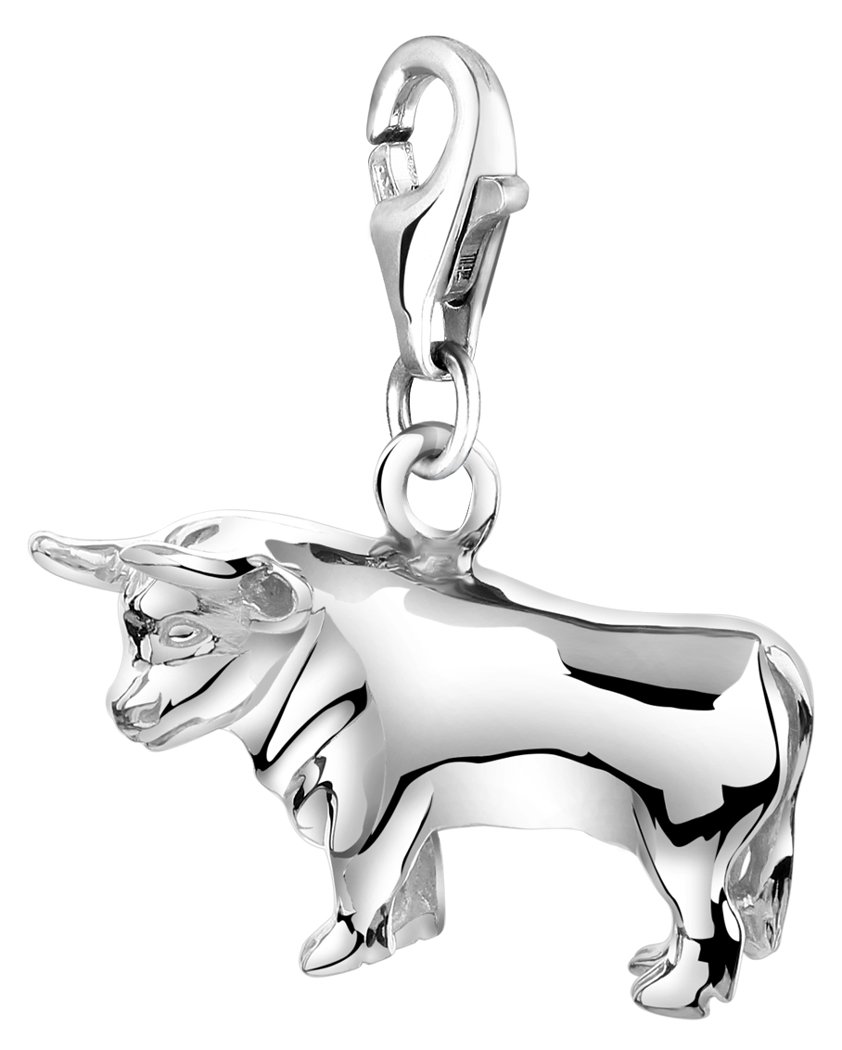 Nenalina Stier Karabiner Charm Anhänger Bettelarmband 925 Silber | Damen-Charm-Anhänger für alle gängigen Charmträger Charm-Club Clasp-Charms 925er Sterling-Silber