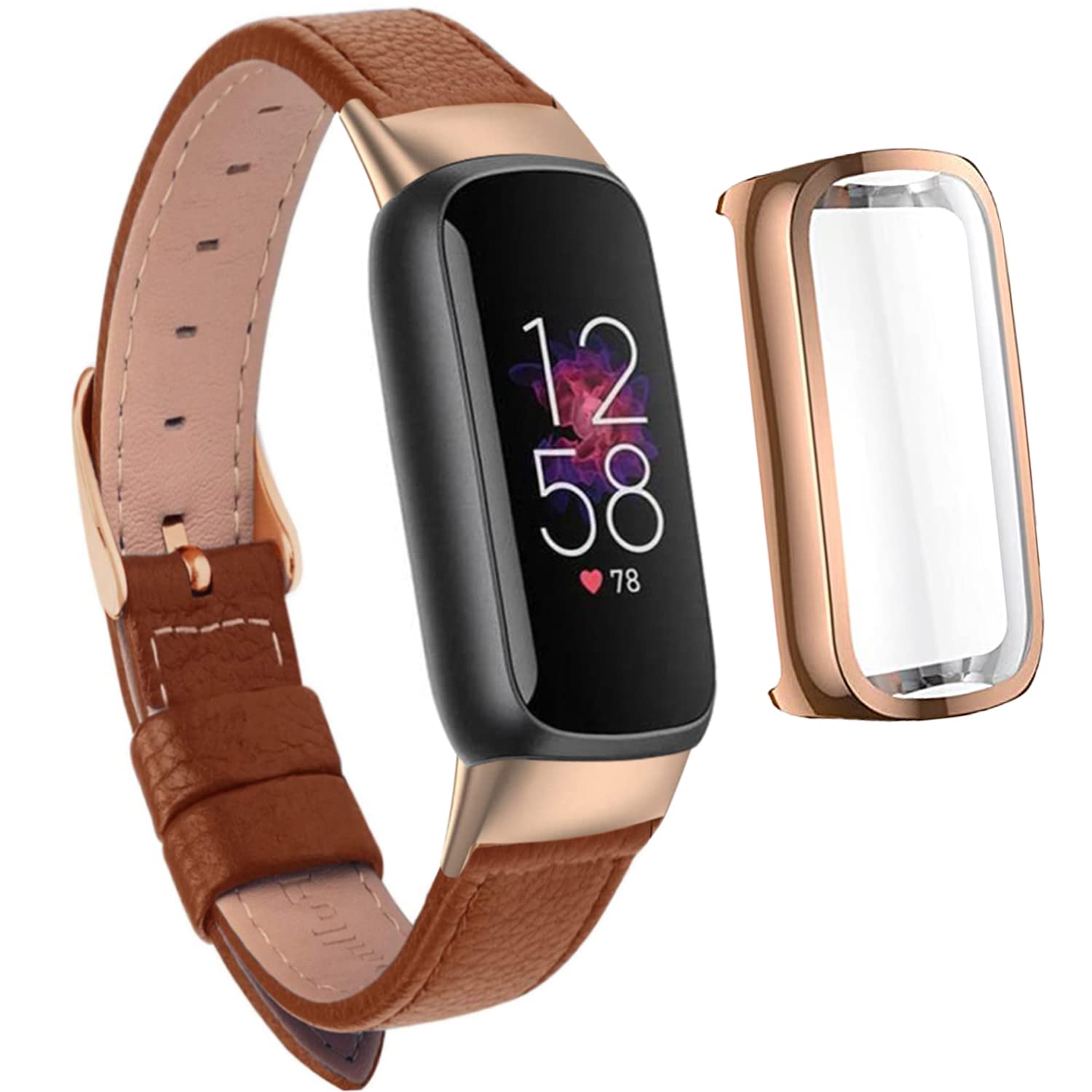 Elegant Slim Leather Strap Compatible for Fitbit Luxe Watch Band, Wristband, Soft Bracelet Replacement for Fitbit Luxe Fitness, Screen Protector