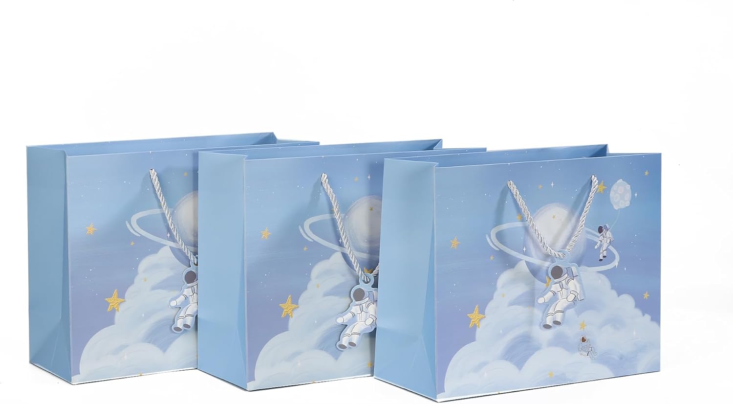 OWLSOME 12Pcs Premium Astronaut and Galaxy Gift Bags for Space Theme Birthday Party 12.6 Large Goodie Bags with Matching Hang Tags (Planet, Large) Planet - Large 1 Count (Pack of 12)