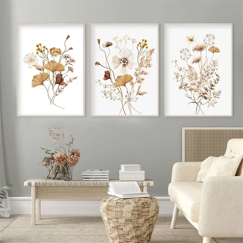 WUHBCZ Wall Posters-Botanical Wild Flowers Watercolor Abstract Boho Posters Wall Art Canvas Painting Print Picture Modern Living Room Interior Home Decor-40 * 50cm/3PCS (No Frame)