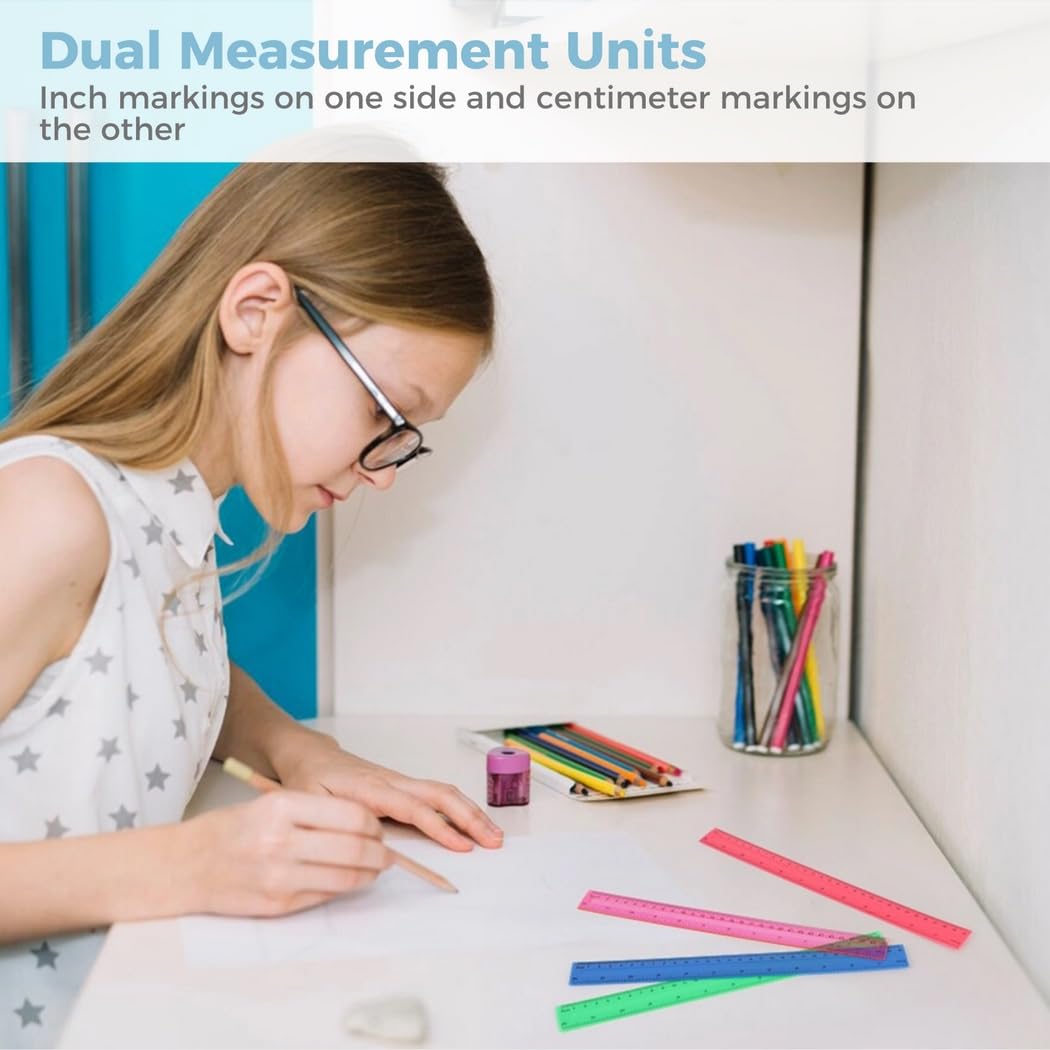 144 mini righelli in plastica in 9 colori, forniture scolastiche a doppia misura, righelli in pollici e centimetri per ufficio