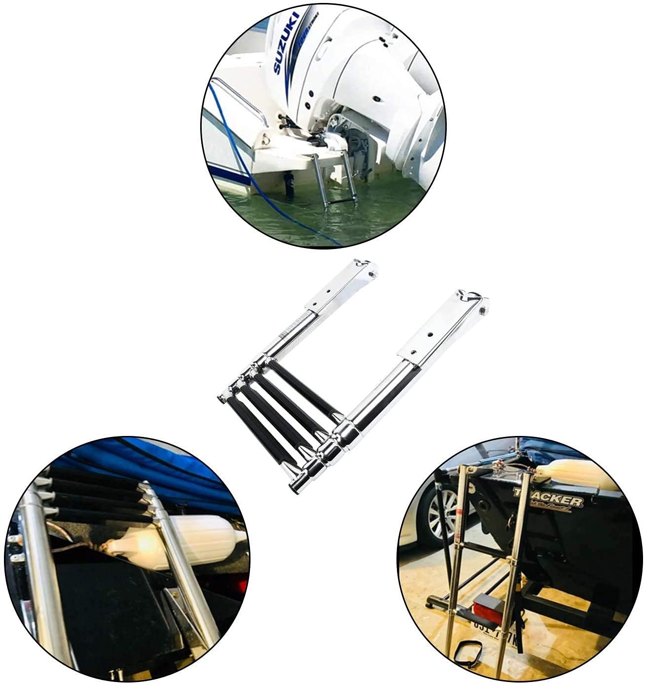 Scaletta per Barche Scaletta Galleggiante Pieghevole Telescopica/Scaletta per Barche, Scalette per Piscina/Yacht/pontone in Acciaio Inossidabile a 4 Gradini, con Corrimano e Gradini Antiscivolo