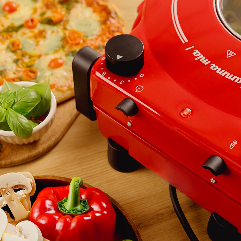 Cecotec four-gril électrique pour pizza Fun Pizza&Co Mamma Mía Vista, 1200 W, minuteur 15 minutes, température maximale de 420ºC en 3 minutes, fenêtre de visualisation, plaque de pierre.