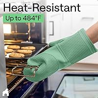 Vista 5 de GORILLA GRIP - Juego de guantes de horno de silicona suave sin BPA, guantes de cocina resistentes al calor e impermeables, forro de algodón grueso