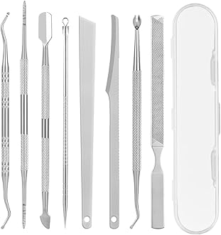 LOPHE Ingrown Toenail Tool Kit, 8 Pcs Stainless Steel Pedicure Tool Kit, Ingrown Toe Nail File and Nail Lifter Cuticle Pusher Pedicure Set, Manicure Treatment for Nail Cleansing Repair Tools, Silvery