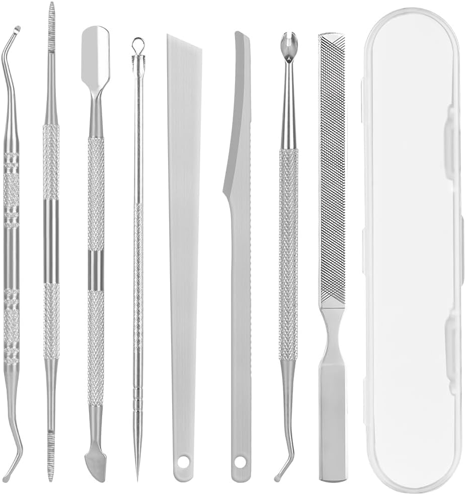 LOPHE Ingrown Toenail Tool Kit, 8 Pcs Stainless Steel Pedicure Tool Kit, Ingrown Toe Nail File and Nail Lifter Cuticle Pusher Pedicure Set, Manicure Treatment for Nail Cleansing Repair Tools, Silvery