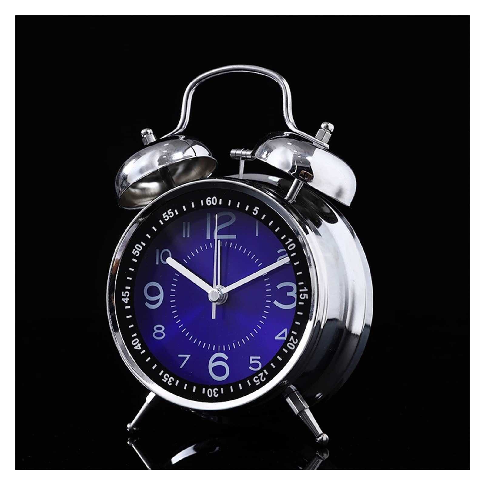 BMKGODN alarm clock， 4in Loud Volume Metal Bedside Clock with Night Light,for Office Table Bedroom Nightstand(Blue)