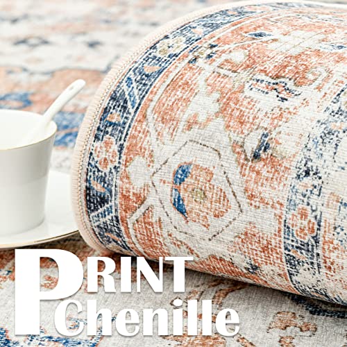 Jinchan Area Rug 2X8 Runner Rug Hallway Indoor Persian Rug Vintage Rug Orange Print Rug Retro Distressed Carpet Thin Rug Foldable Accent Rug Lightweight Non Slip Bathroom Kitchen Living Room #TOP1