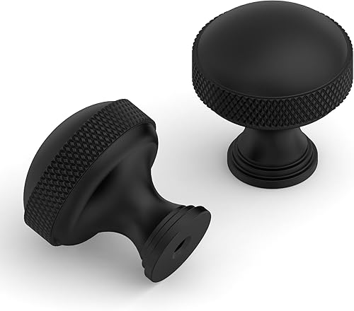 9BUILD 10 Pack 1.2 Inch Matte Black Cabinet Knobs Knurled Kitchen Cabinet Knobs 