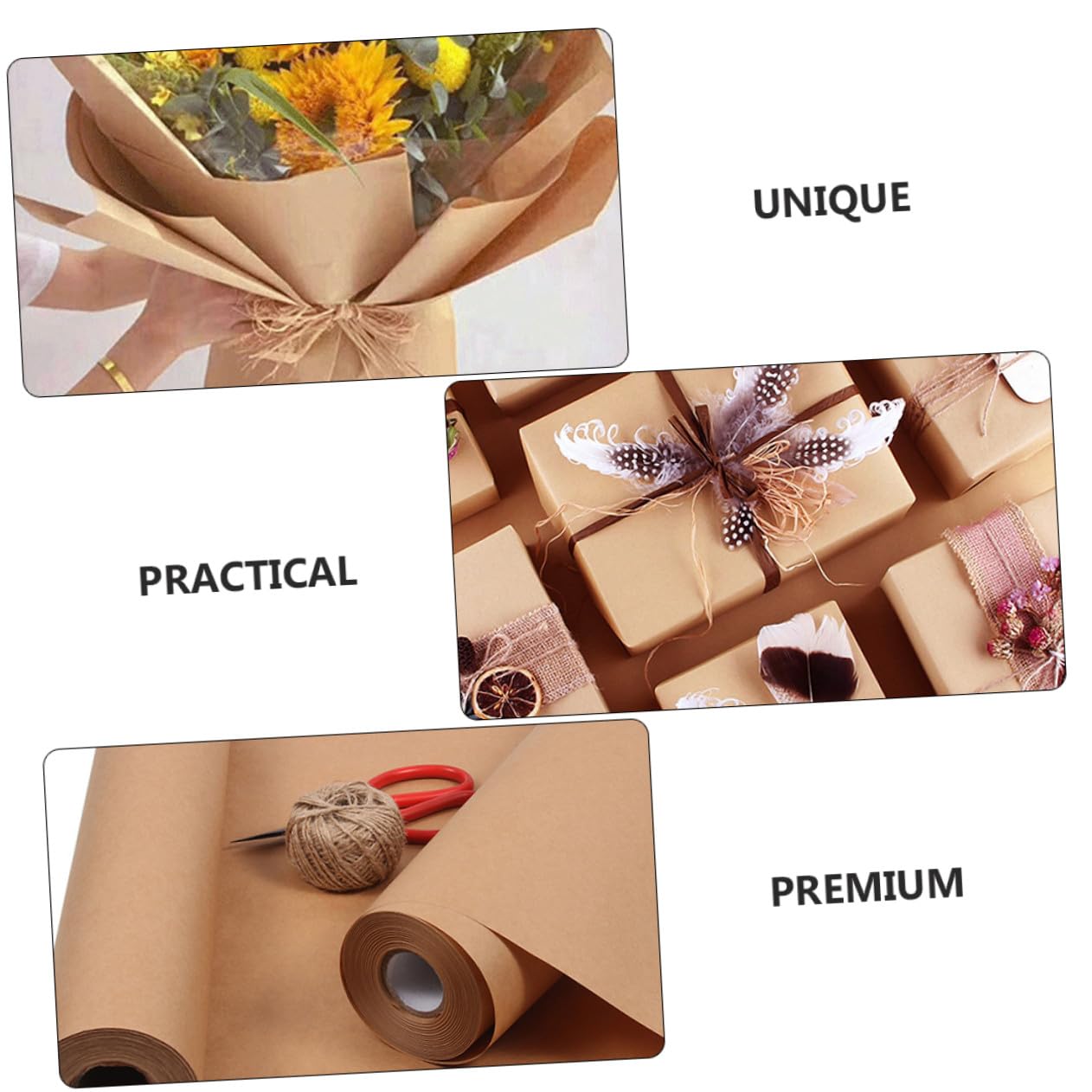 WRITWAA Rouleau de Papier Kraft Marron sans Odeur 45 Cm X 30 M Toucher Confortable pour Emballage Présents pour Bouquets et Loisirs Créatifs