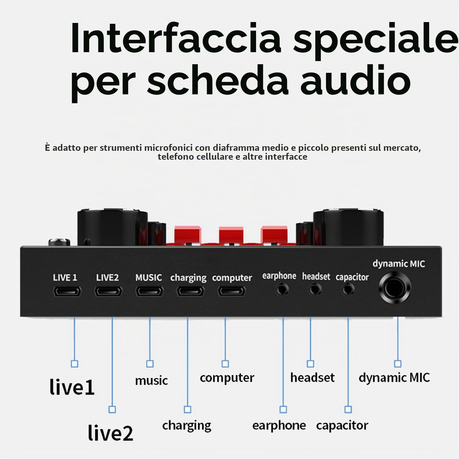 Scheda Audio Live, 16 Effetti Sonori V8S Voice Changer Scheda Audio Connessione Wireless, 8 modalità Divertenti, Scheda Mixer Audio per Karaoke, Design Leggero