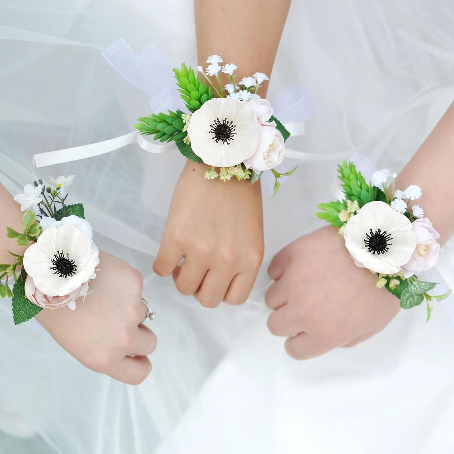 Artificial White Flower, 24 PCS Black and White Flowers, 11 Inch Silk Anemone Flower, Stems PU Real Touch Fake Flowers in White with Black Center for Wedding Memorial Day Centerpiece Home Kitchen - Image 6