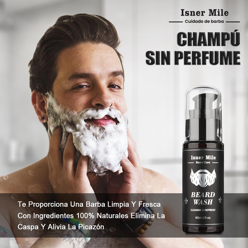 Kit Barba para Hombre, Kit Cuidado Barba Completo, Cumpleaños Navidad Set Regalos para Hombre Papá Novio con 40ML Aceites para Barba, Cepillo - Peine - Champú - Bálsamo Barba y Navaja de Afeitar