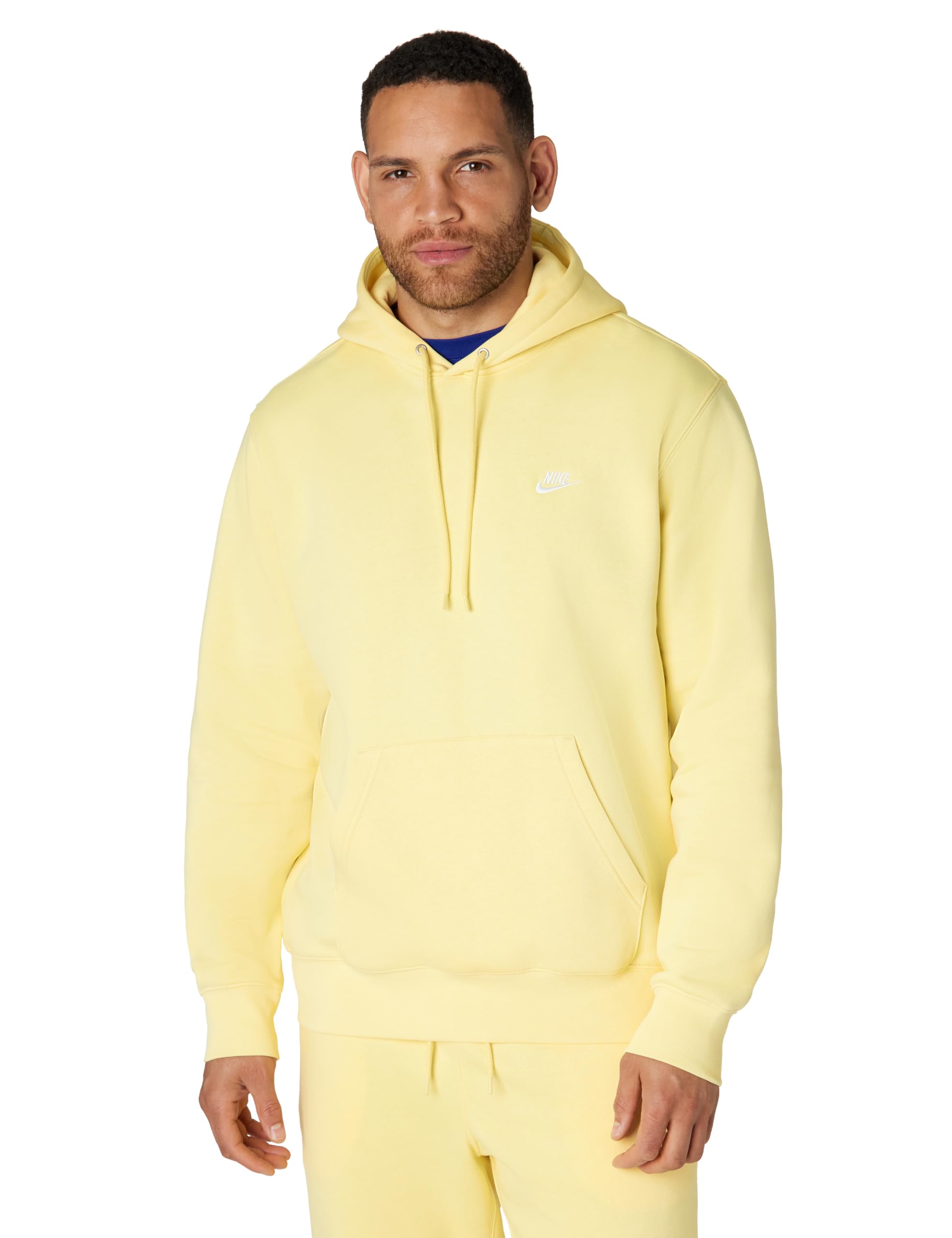 Nike Men's Club Pullover Fleece Hoodie Medium Soft Yellow/Soft Yellow/White