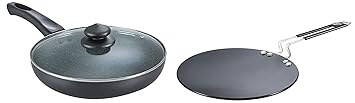 Prestige Aluminium Omega Deluxe Granite Fry Pan with Lid, 26 cm,Black & Prestige Hard Anodised Aluminium Plus Cookware Induction Base Roti Tawa, 22.5cm, Black