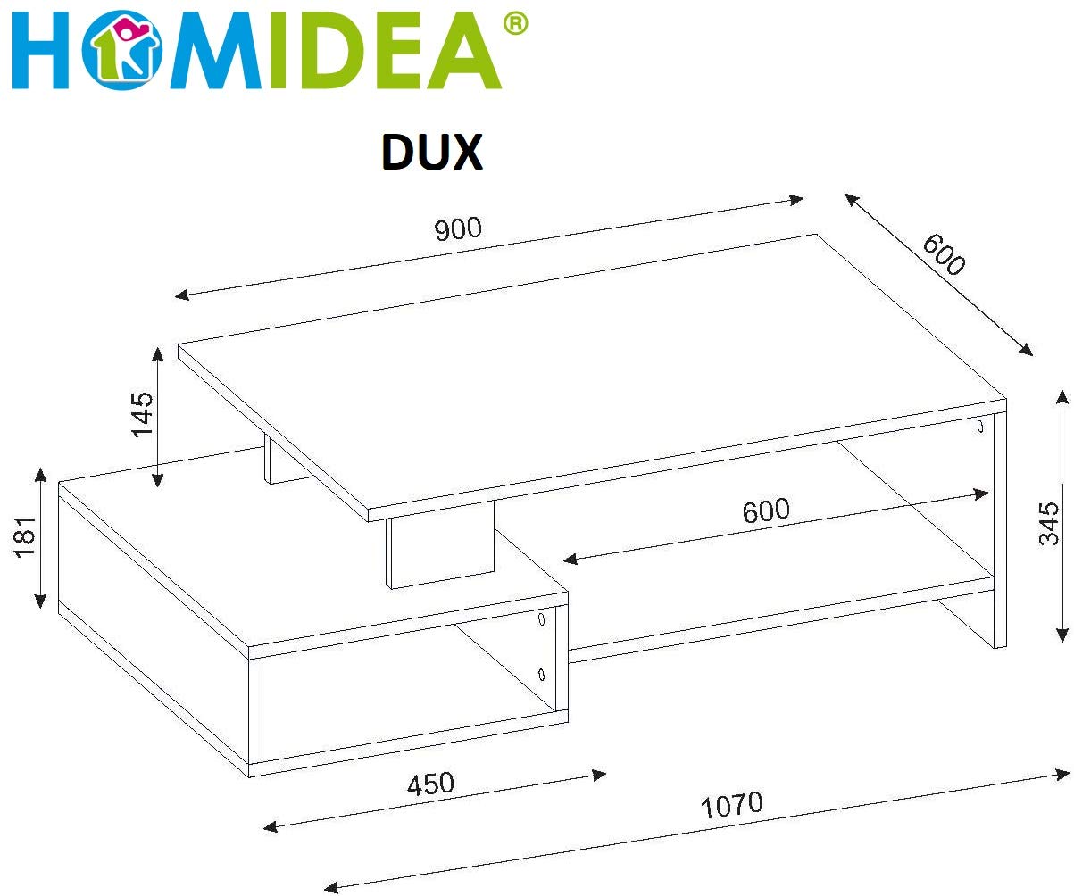HOMIDEA DUX Couchtisch aus Holz - Wohnzimmertisch - moderner Kaffeetisch in trendigem Design mit Ablage (Travertin)