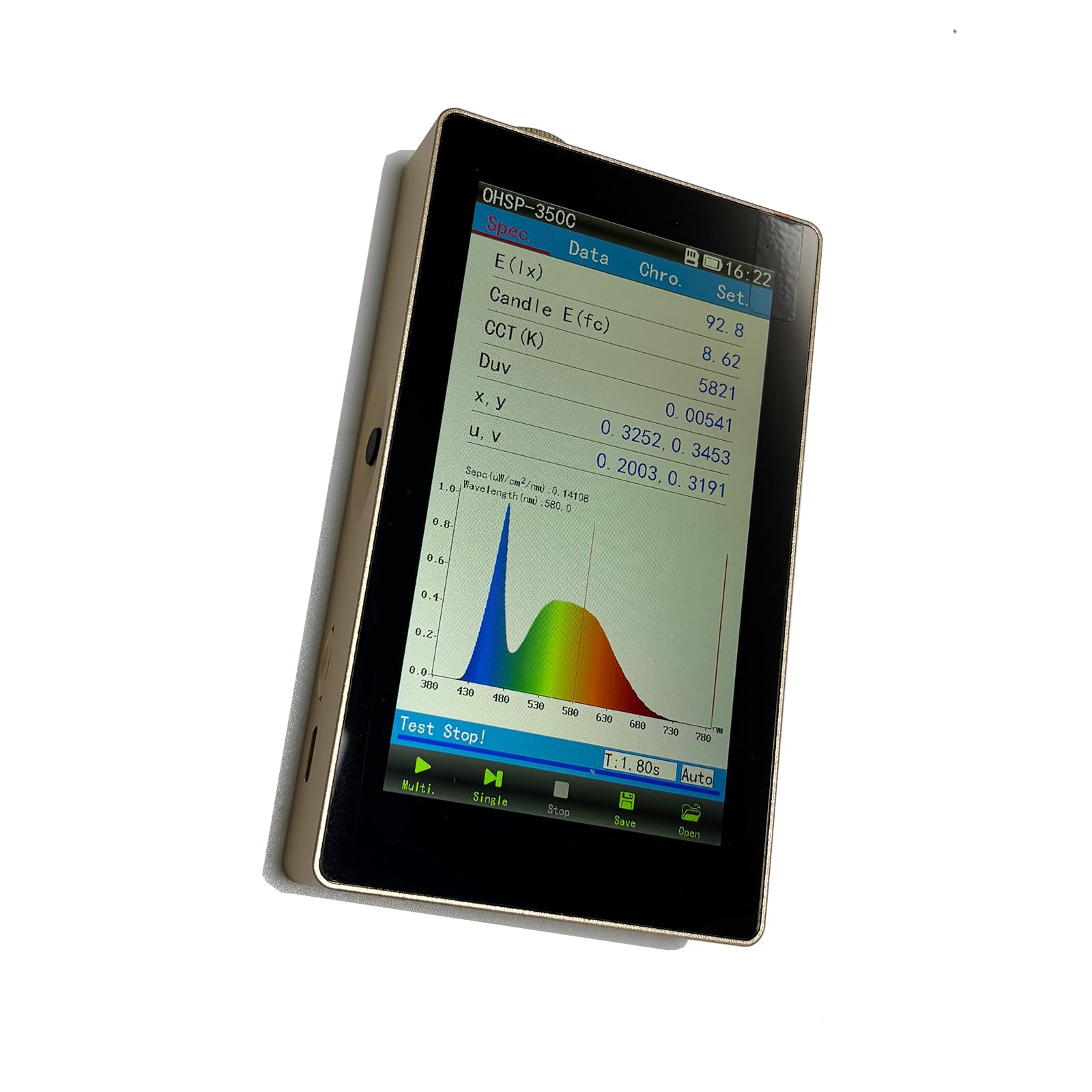 OHSP350C Spettrometro Portatile, Analizzatore di Luce, Luxmetro con Display Touchscreen da 5 Pollici per Temperatura di Colore CCT e CRI, per Test Luminoso LED/Lampade