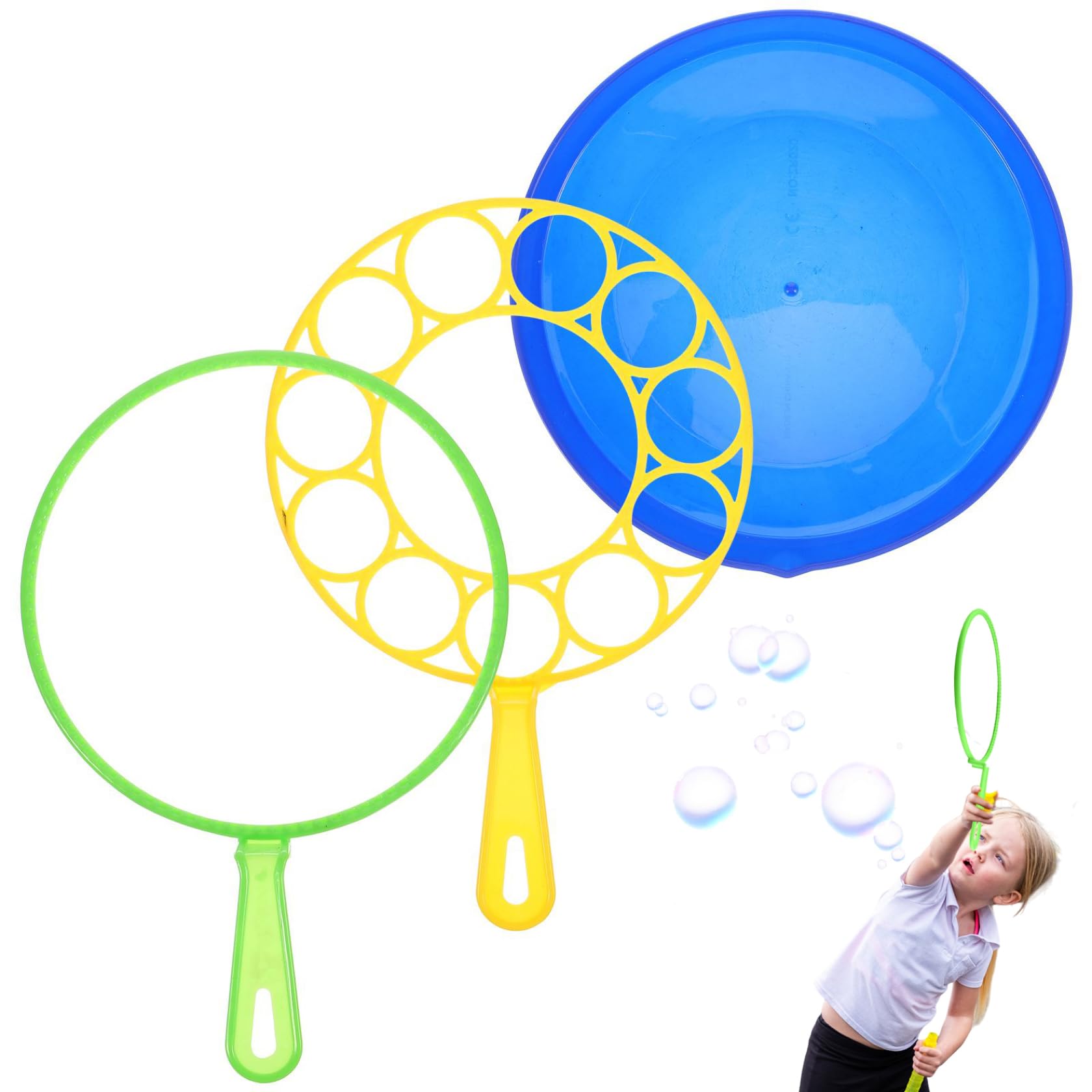 Big Bubble Wand Set, 3PCS/Set Funny Plastic Giant Bubble Wand with Tray for Kids Adults Summer Outdoor Playtime Activity Party Favors.