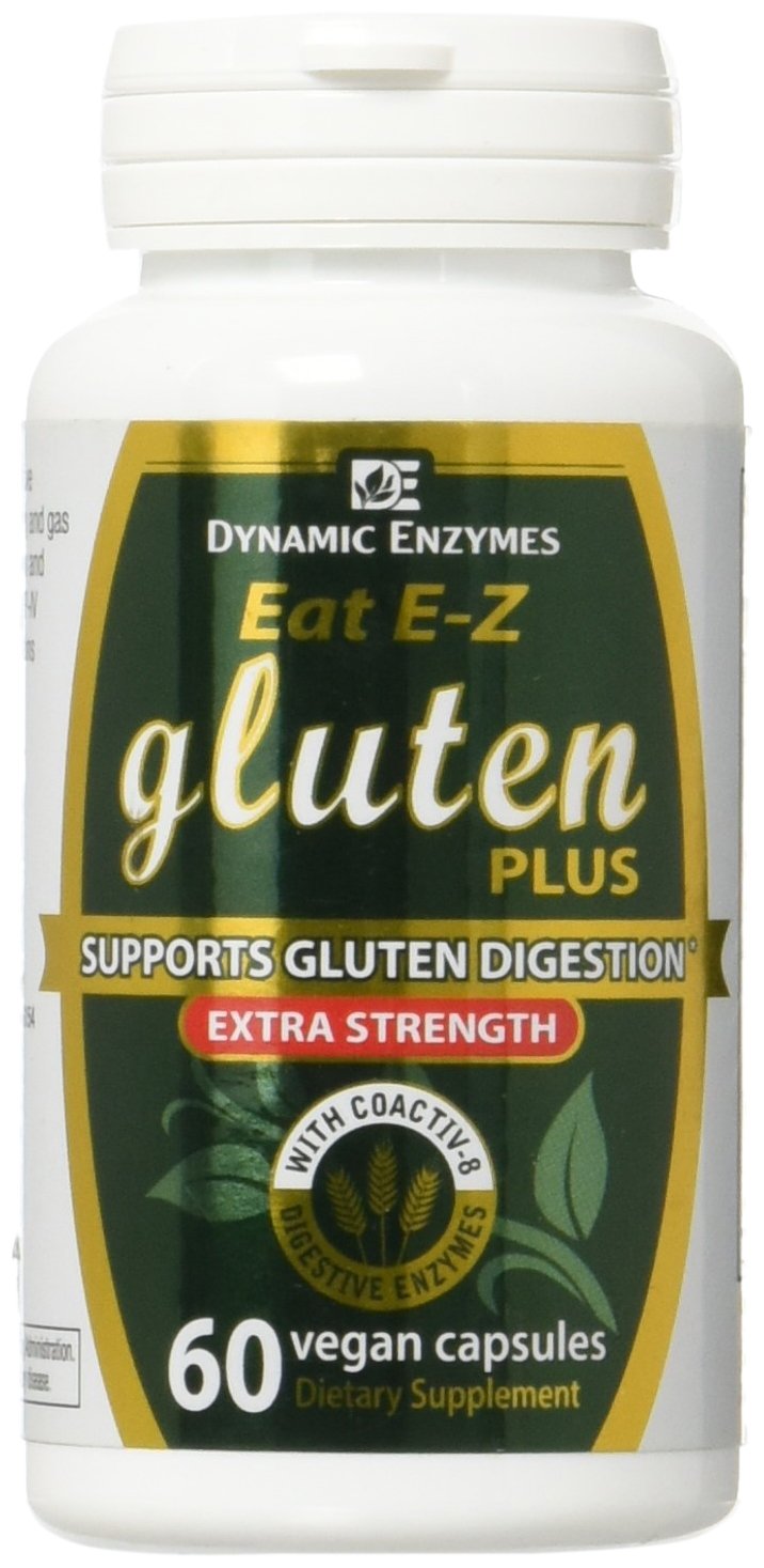 Dynamic Enzymes Eat E-Z Gluten+ (60 Vegan Capsules) - Gluten Digestion, Leaky Gut, DPP VI, Proteases, Non-GMO, Plant Based