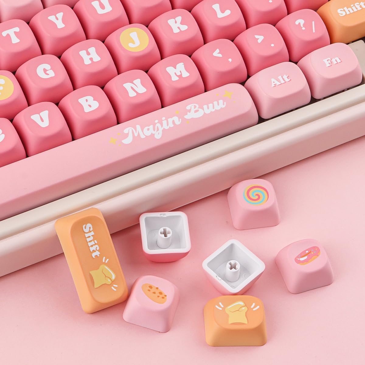 Pink PBT Keycaps, Cute Anime Majin Buu MOA Keycap Set, Dye-Sublimation Custom Key caps Keyboard Keycaps 60 65 75 100 Percent for MX Switches Mechanical Keyboard